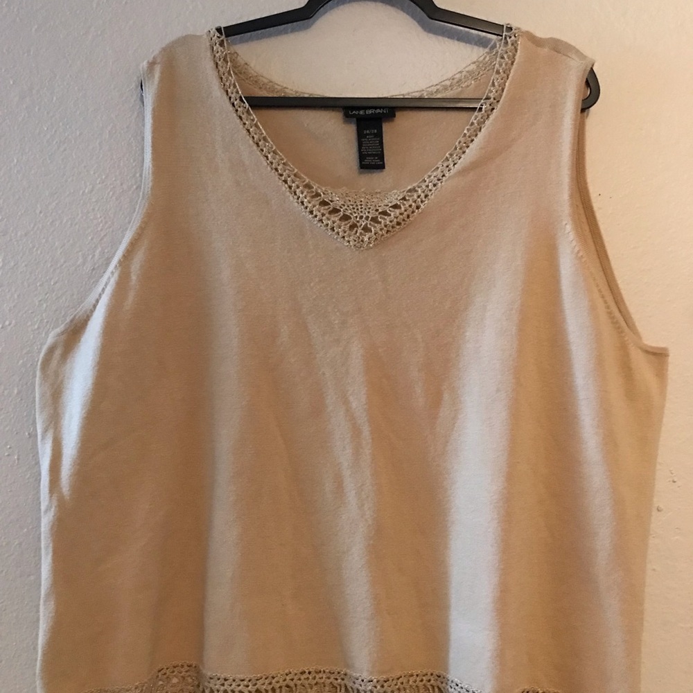 Lane Bryant Tan Crochet-Trim V-Neck Tank